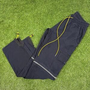 Black Cargo Jogger Pants w/ Yellow Drawstrings & Zippers